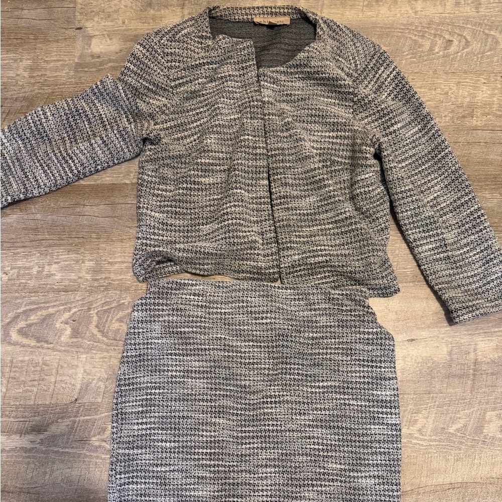 Philosophy Gray and Black Midi Skirt Set